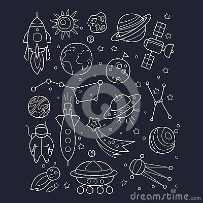 Space And Cosmic Objects Black White Wallpaper Stock Vector