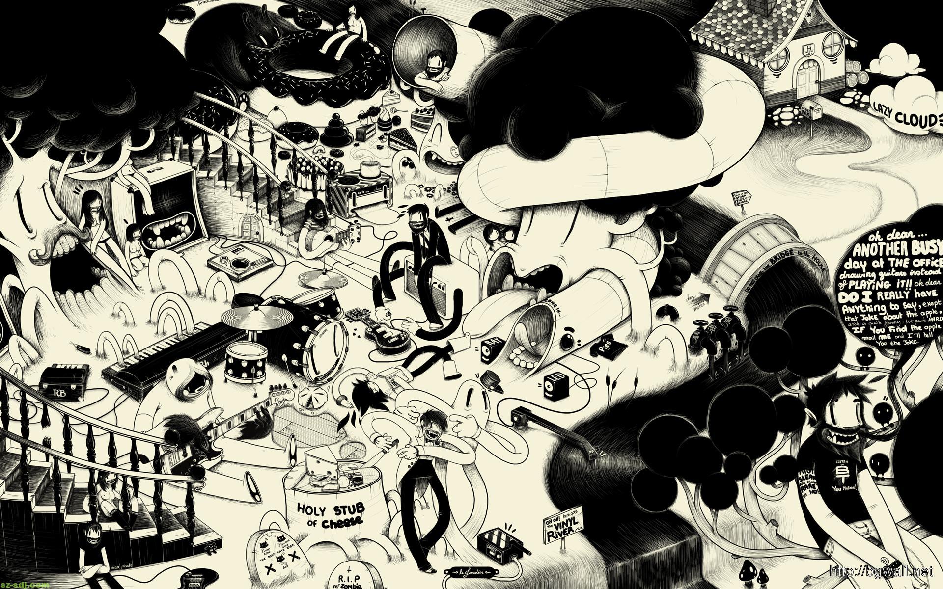 Black And White Cartoon Art Wallpaper – Background Wallpaper HD