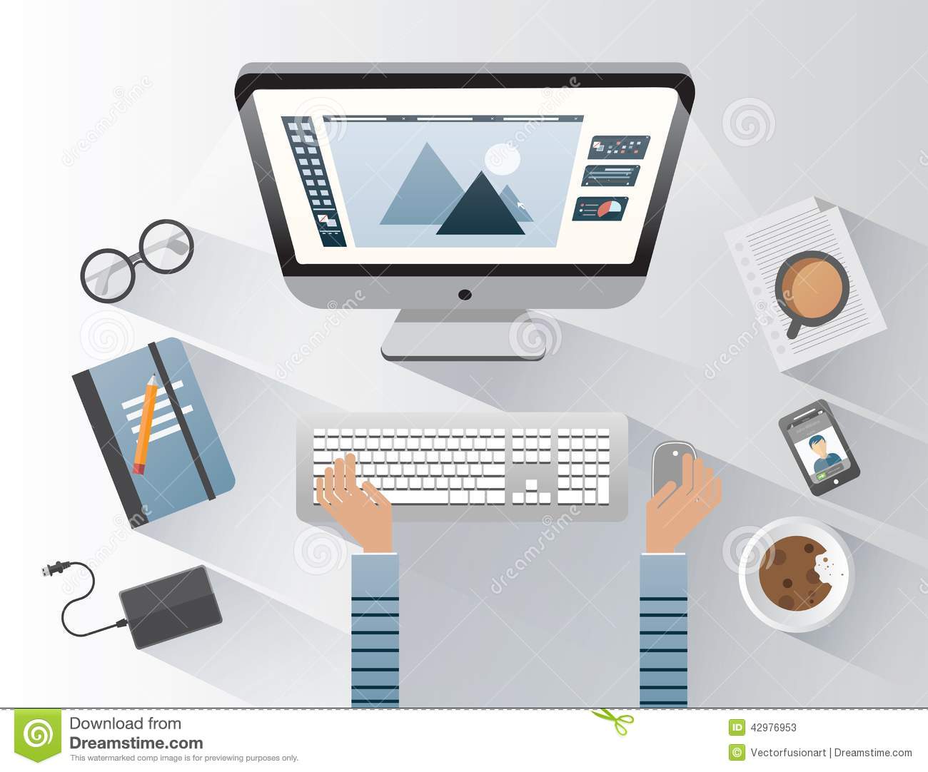 Designer Working On Computer At Desk Stock Vector - Image: 42976953