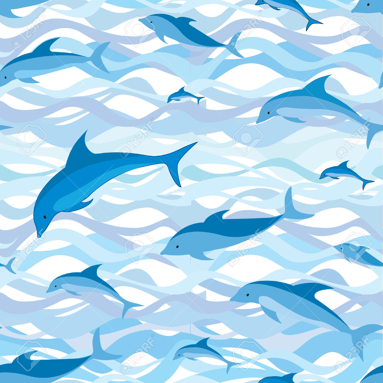 Dolphin Seamless Pattern  Sea Waves And Fish Background  Royalty