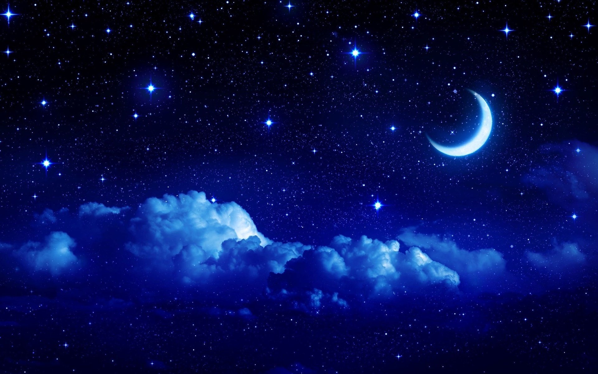 Night moon romance love stars sky clouds wallpaper | 1920x1200